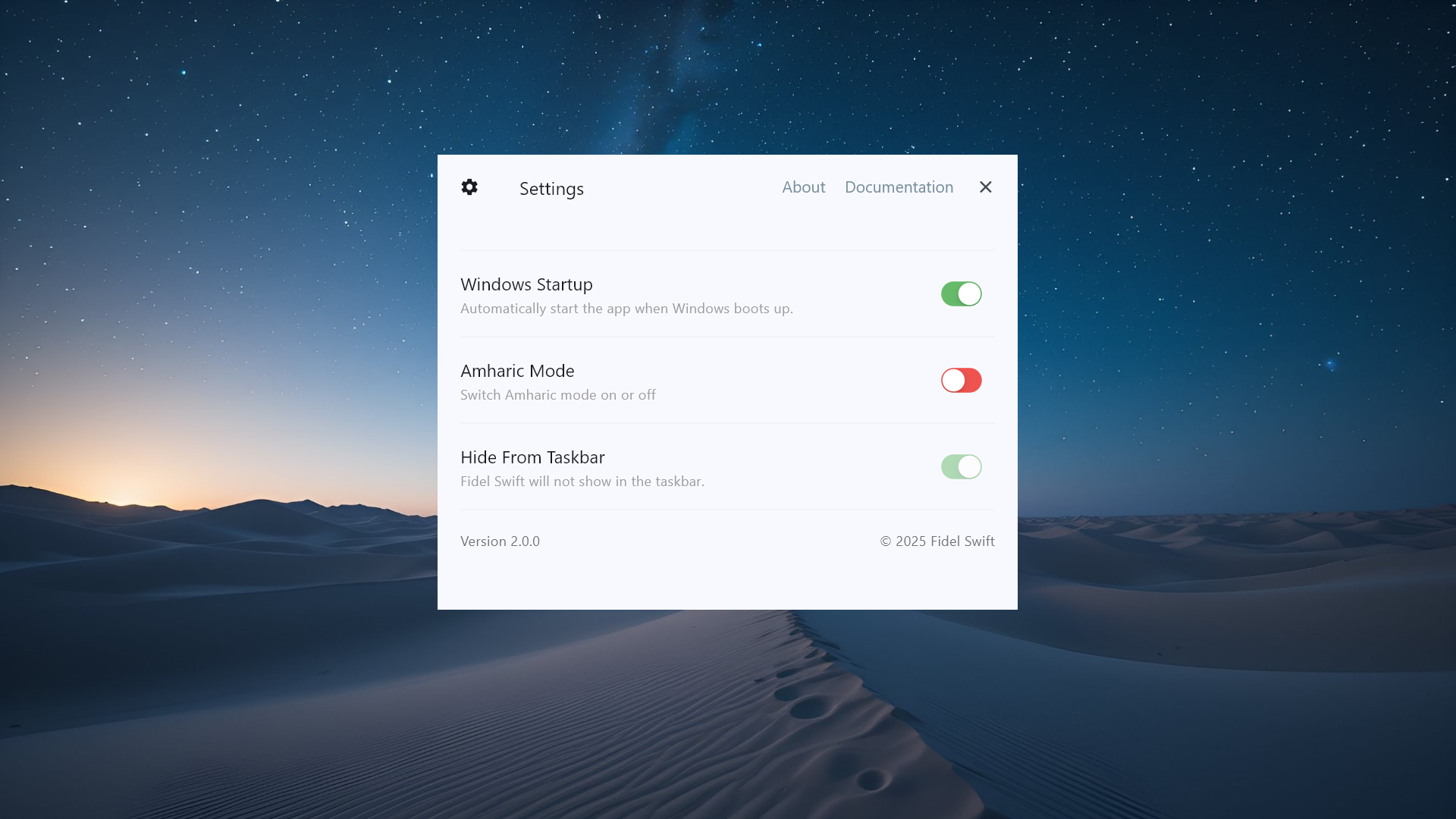 Fidel swift setting window